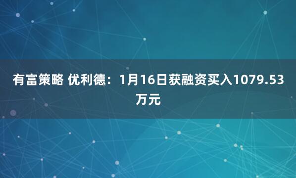 有富策略 优利德：1月16日获融资买入1079.53万元
